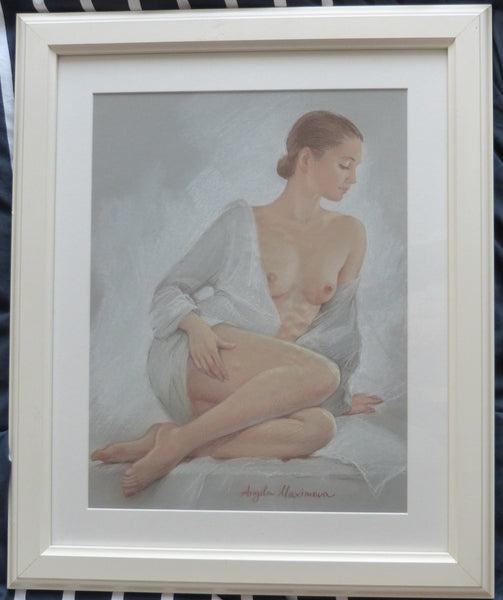 Angela Maximova "Seated Nude with White Blouse"