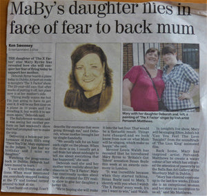 2010: MaBy's daughter flies in the face of feat to back mum. The Diary. Irish Independent.  13th November, 2010.