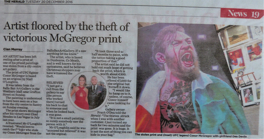 2016: "ARTIST FLOORED BY THE THEFT OF VICTORIOUS MCGREGOR PRINT". The Herald. 20th December, 2016.