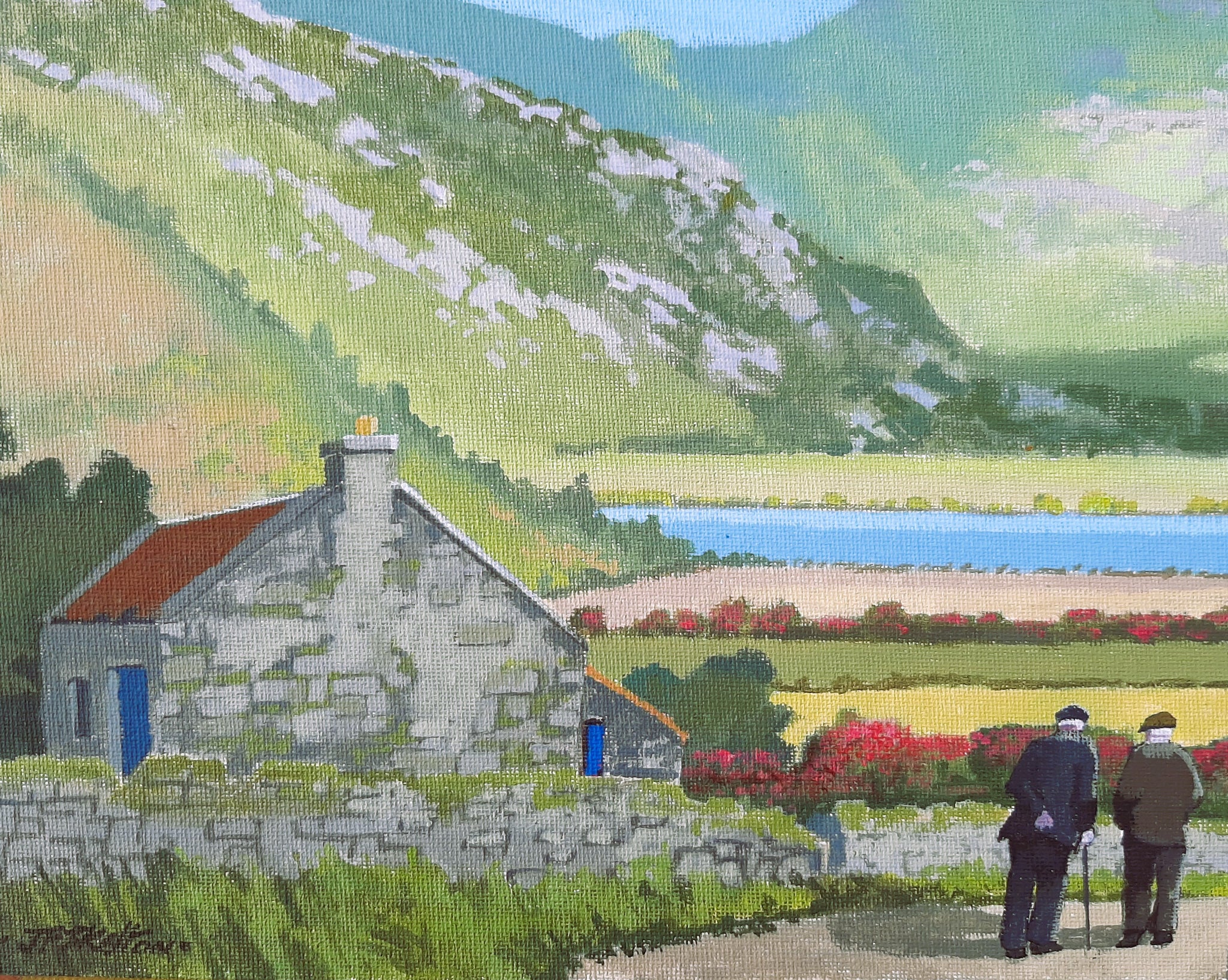 My Art Oil Painting on Canvas : The little white Irish Cottage at the bog.  Connemara, Co. Galway, Ireland., image size:2048x1634