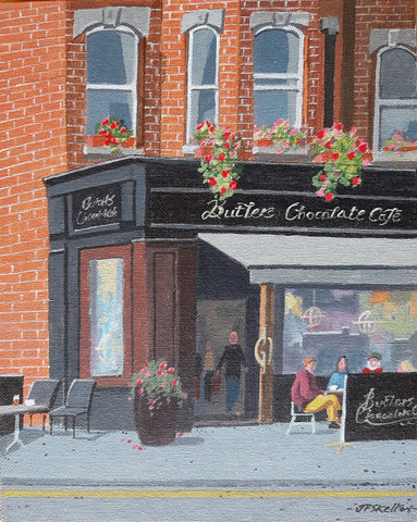 John Francis Skelton - Coffee and Chocolate. Ranelagh, Dublin. Acrylic on canvas board 25x20cm