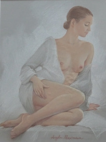 Angela Maximova "Seated Nude with White Blouse"