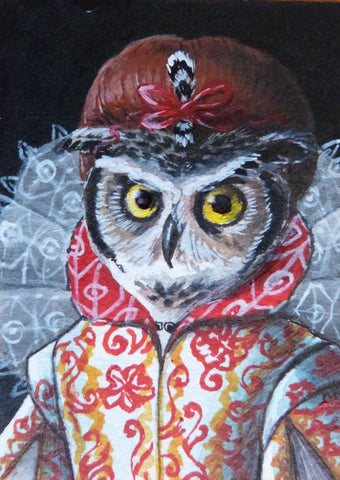 Minature - Alexandra Kaplan "Studio fo Santi di Tito. Portrait of a Lady 1536-1603 Great Horned Owl"