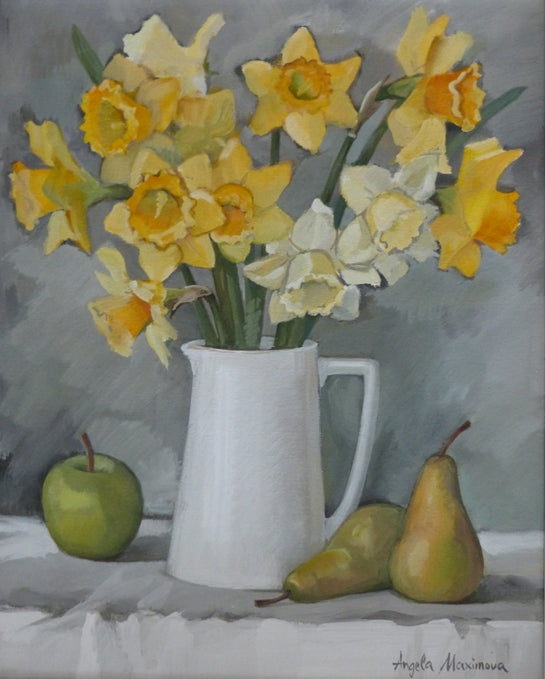 Angela Maximova "Vase of daffodils"