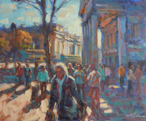 Norman Teeling "Shoppers on Westmoreland Street, Dublin (with Bank of Ireland and Trinity College)