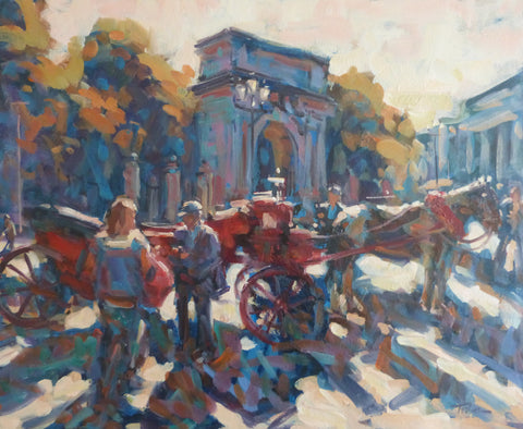 Norman Teeling "Horse and Carriages beside St Stephens Green Main Arch, Dublin"