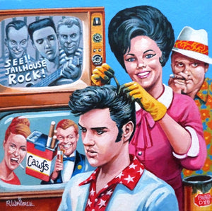 Roy Wallace "Elvis having his hair dyed by his current girlfriend Lindi Hopper. Col. Parker in background 1957" (2007)"